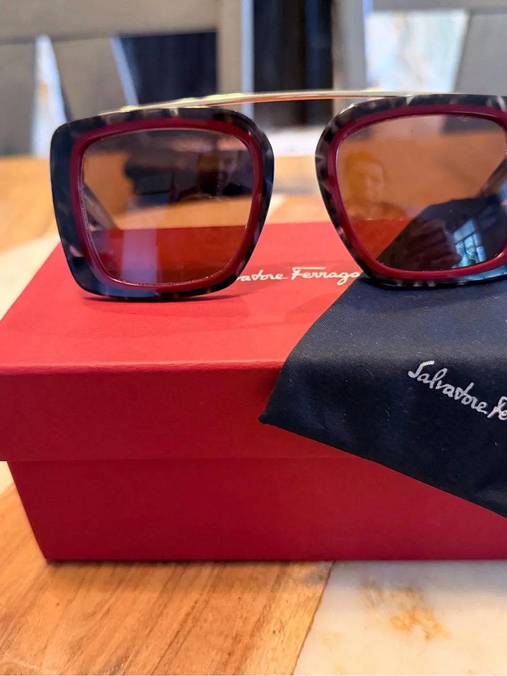 Salvatore Ferragamo Red Sunglasses Case with White Logo